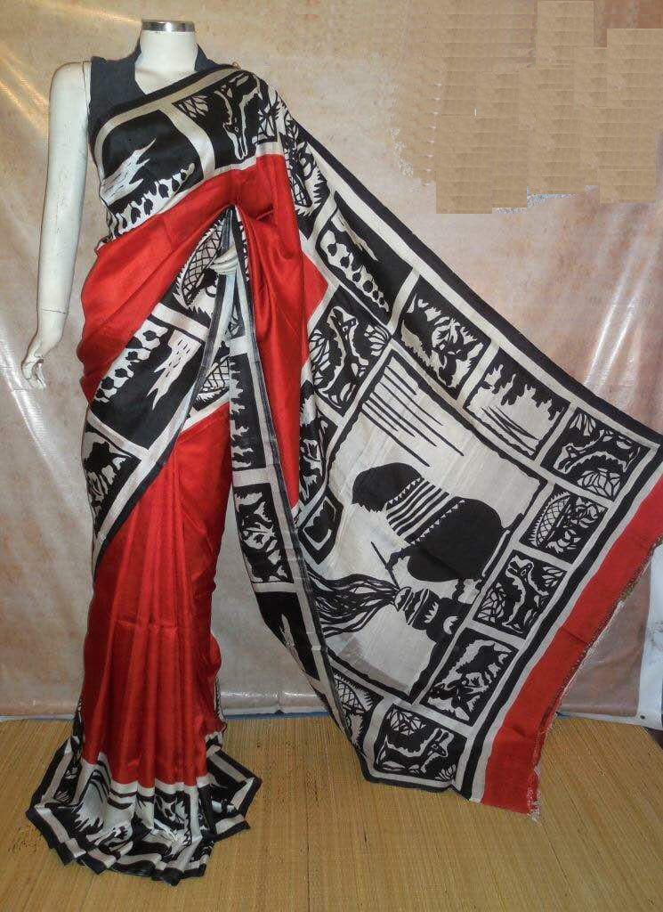 Red Beige Pure Silk Mark Certified Murshidabad Silk Sarees - Dailybuyys
