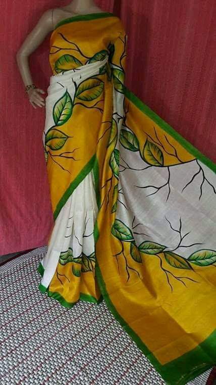 Yellow Pure Silk Mark Certified Murshidabad Silk Sarees - Dailybuyys