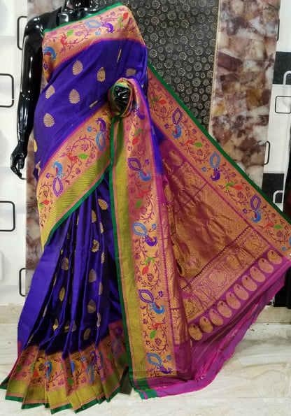 Blue Gadwal Pure Silk Sarees - Dailybuyys