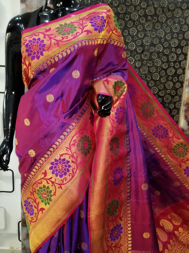 Purple Gadwal Pure Silk Sarees Get Extra 10% Discount on All Prepaid Transaction