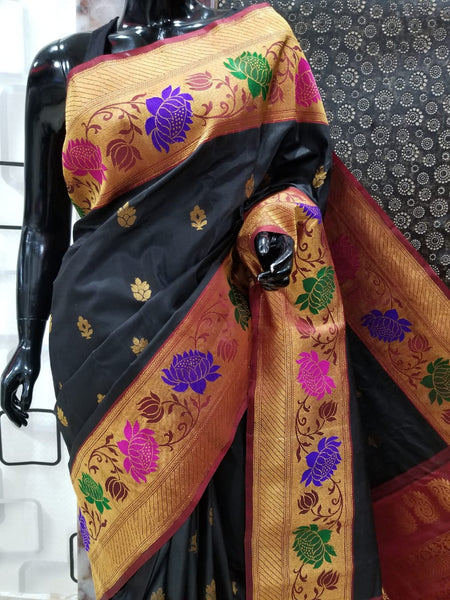 Black Gadwal Pure Silk Sarees