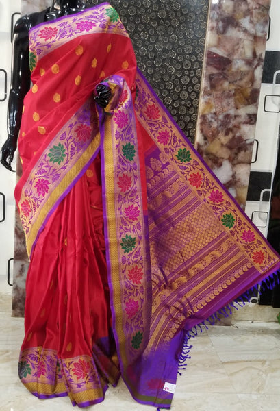 Red Gadwal Pure Silk Sarees