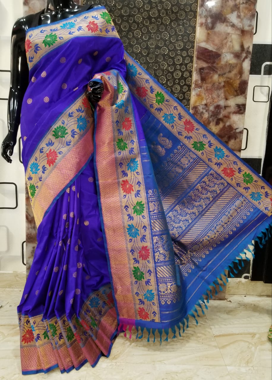 Blue Gadwal Pure Silk Sarees - Dailybuyys