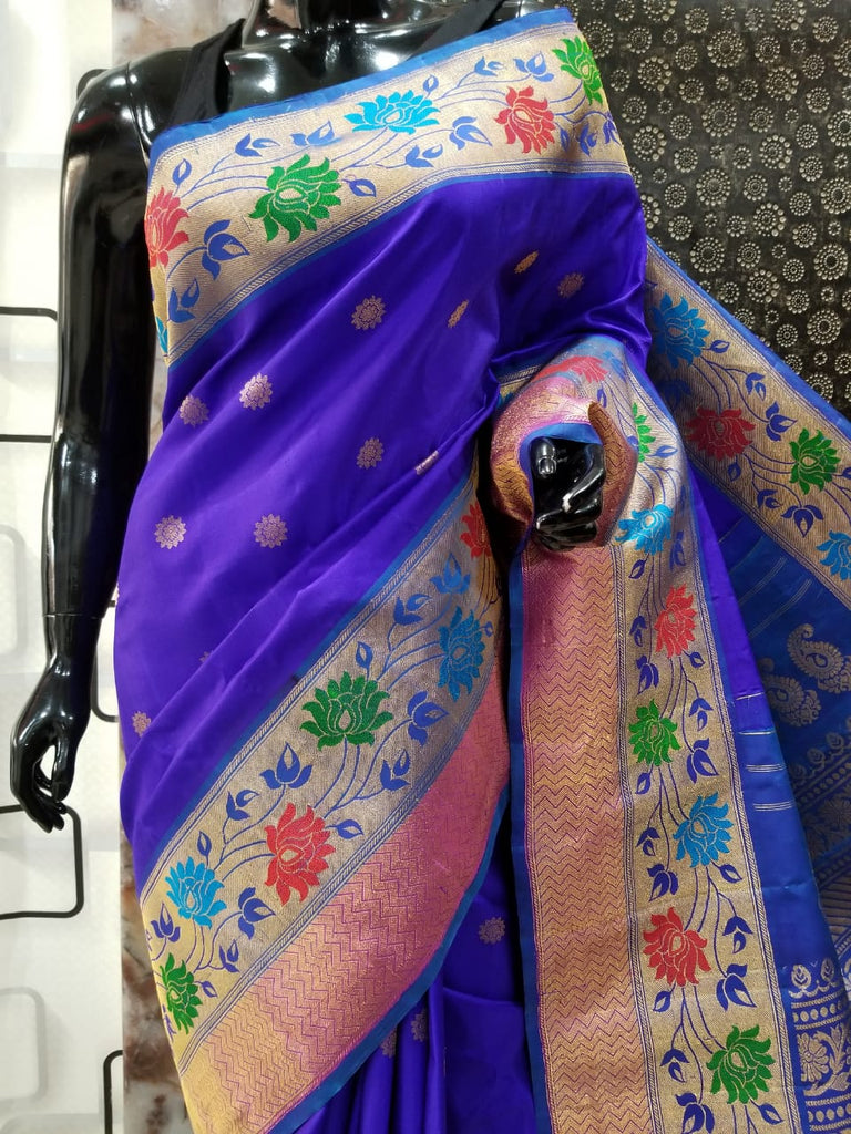 Blue Gadwal Pure Silk Sarees Get Extra 10% Discount on All Prepaid Transaction