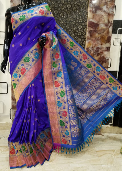 Blue Gadwal Pure Silk Sarees
