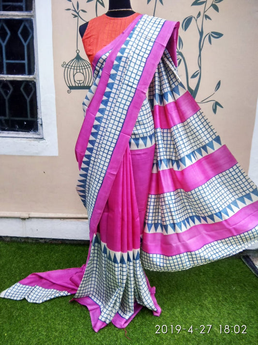 Pink Pure Silk Mark Certified Murshidabad Silk Sarees - Dailybuyys