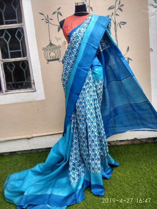 Blue Pure Silk Mark Certified Murshidabad Silk Sarees - Dailybuyys