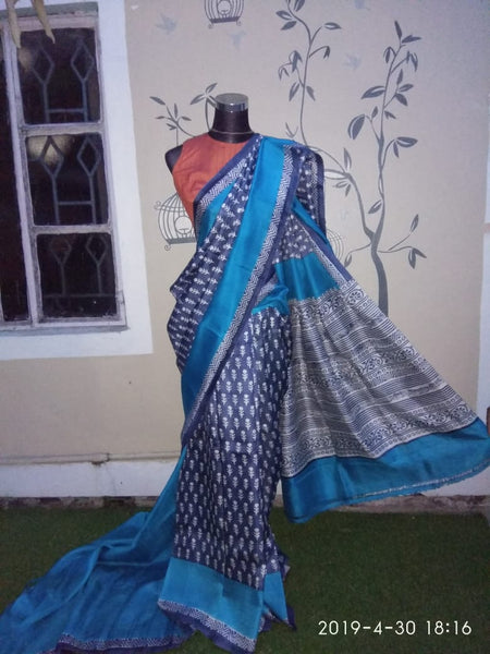 Blue Pure Silk Mark Certified Murshidabad Silk Sarees