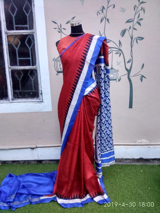 Red Pure Silk Mark Certified Murshidabad Silk Sarees - Dailybuyys