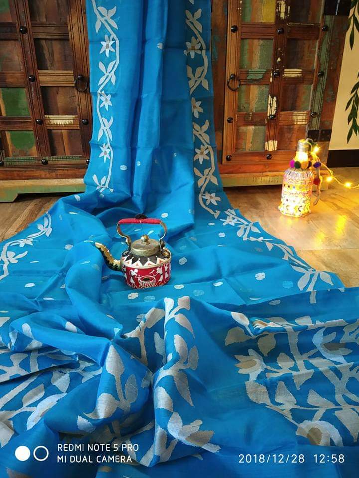 Blue Pure Silk Mark Certified Muslin Sarees - Dailybuyys