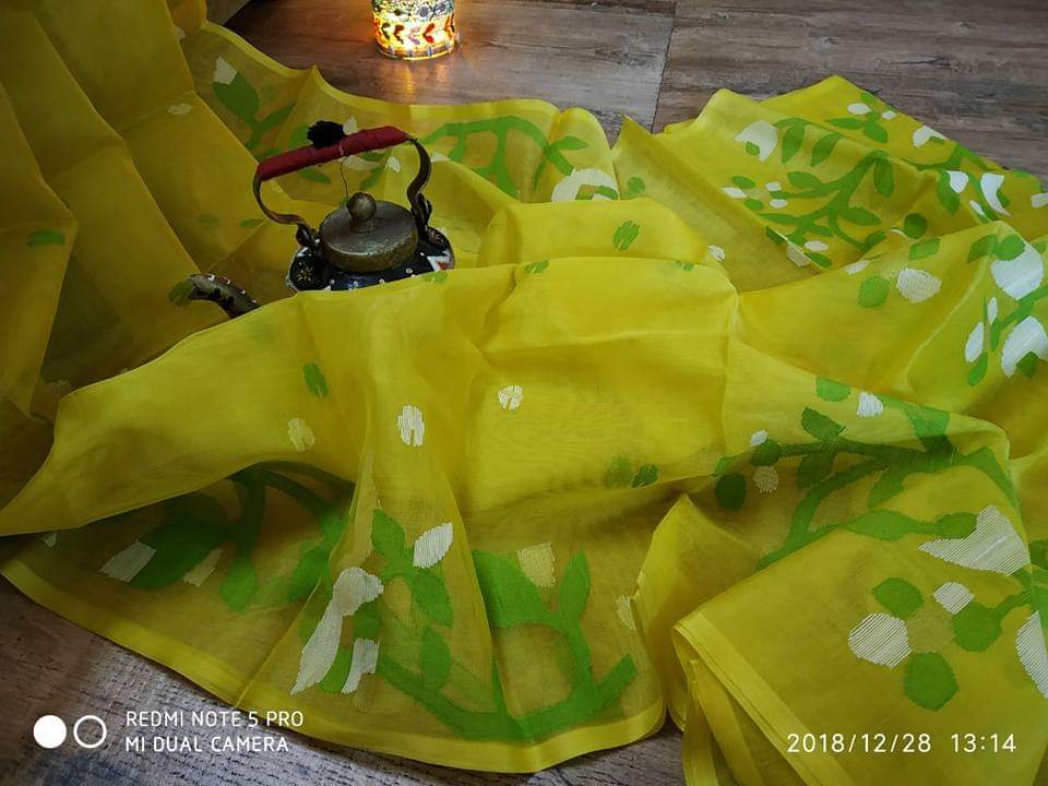 Yellow Pure Silk Mark Certified Muslin Sarees - Dailybuyys