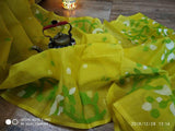 Yellow Pure Silk Mark Certified Muslin Sarees Get Extra 10% Discount on All Prepaid Transaction