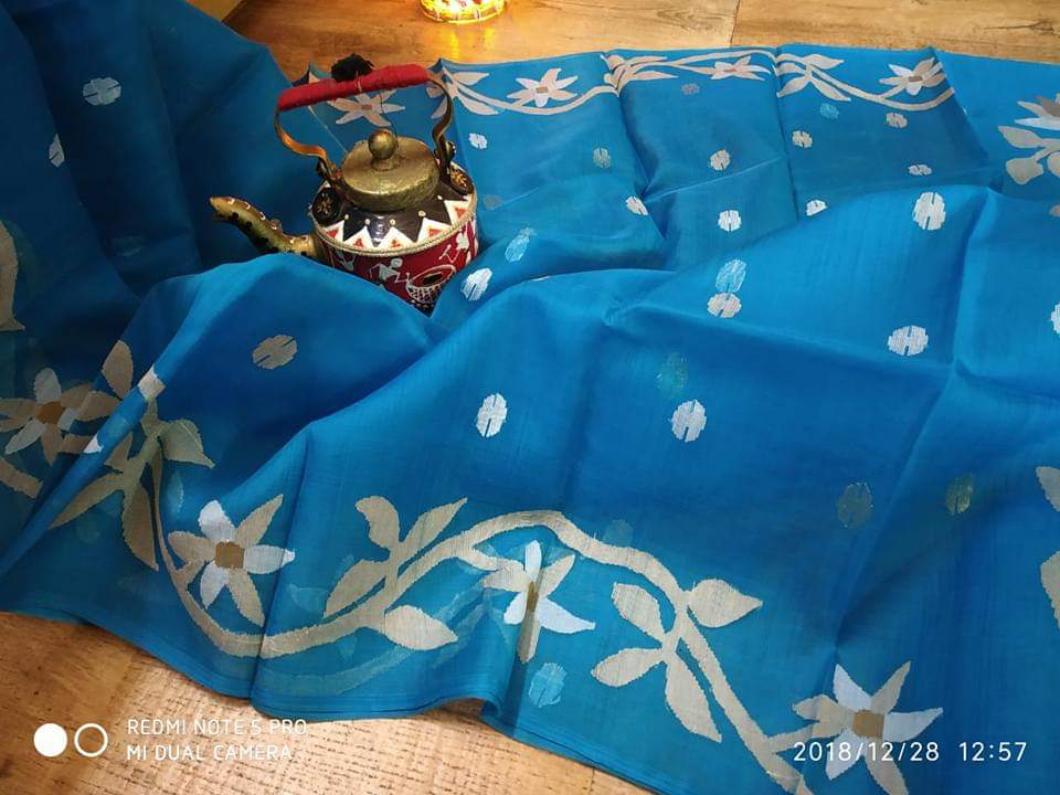 Blue Pure Silk Mark Certified Muslin Sarees - Dailybuyys