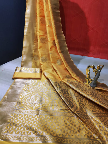Yellow Beige Banarasi Silk Sarees