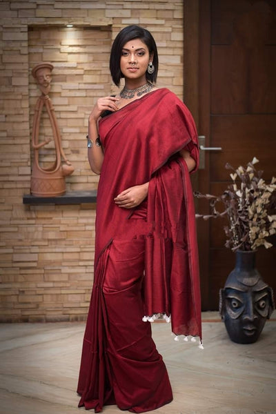 Red Bengal Handloom Khadi Sarees