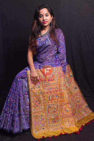 Purple Yellow Bengal Handloom Silk Sarees