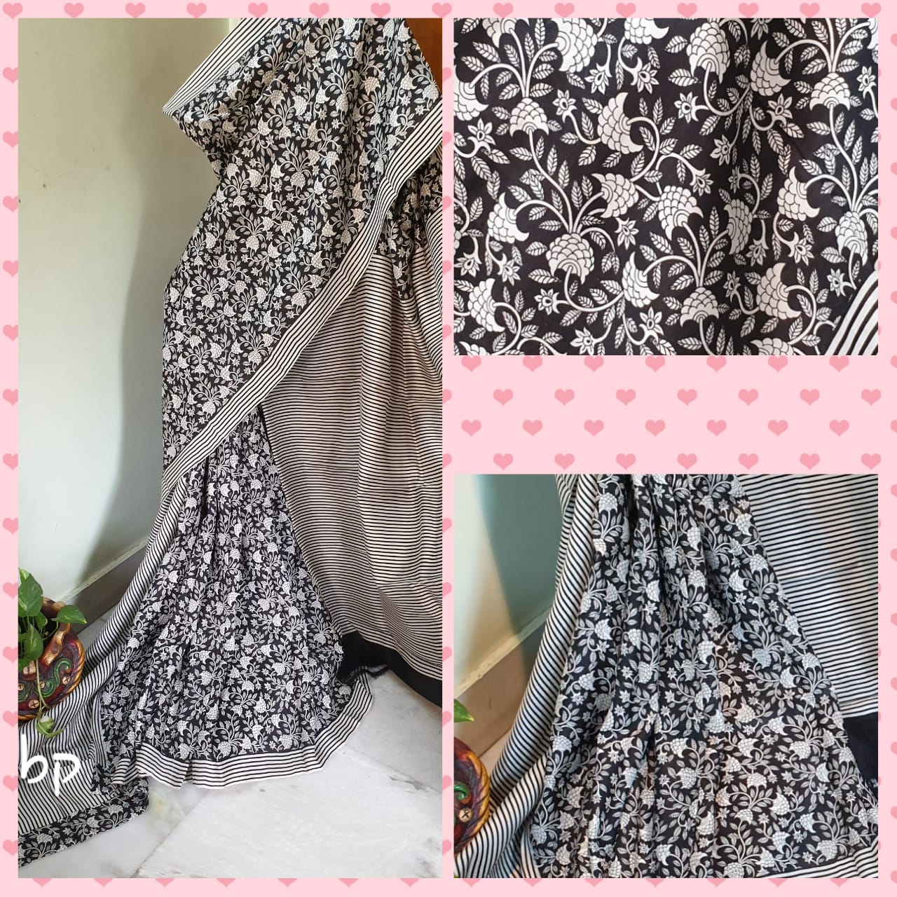 Grey Pure Block Printed Silk Mark Certified Bishnupuri Silk Sarees - Dailybuyys
