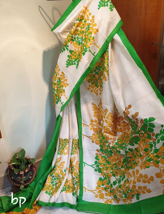 White Pure Hand Painted  Silk Mark Certified Bishnupuri Silk Sarees - Dailybuyys
