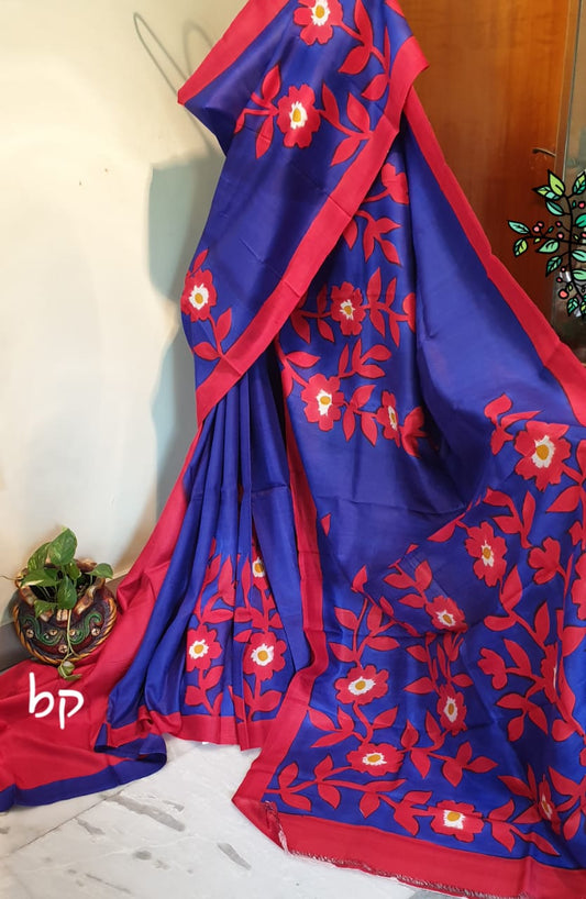 Blue Pure Hand Painted Silk Mark Certified Bishnupuri Silk Sarees - Dailybuyys