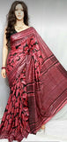 Red Digital Printed Pure Silk Mark Certified Tussar Ghicha Silk Sarees