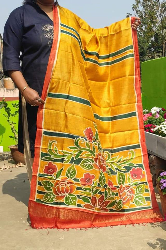 Yellow Hand Painted Pure Silk Top & Dupatta - Dailybuyys