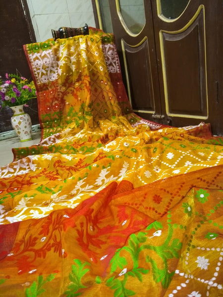 Yellow Designer Dhakai Jamdani Sarees