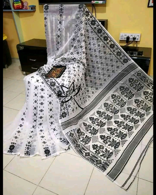 White Designer Dhakai Jamdani Sarees - Dailybuyys