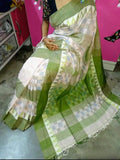 White Green Bengal Handloom Khadi Sarees