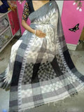 White Black Bengal Handloom Khadi Sarees