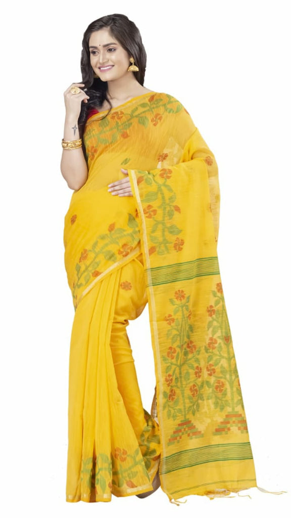 Yellow Handloom Pure Cotton Silk Sarees Get Extra 10% Discount on All Prepaid Transaction