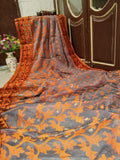 Grey Orange Designer Dhakai Jamdani Sarees Get Extra 10% Discount on All Prepaid Transaction