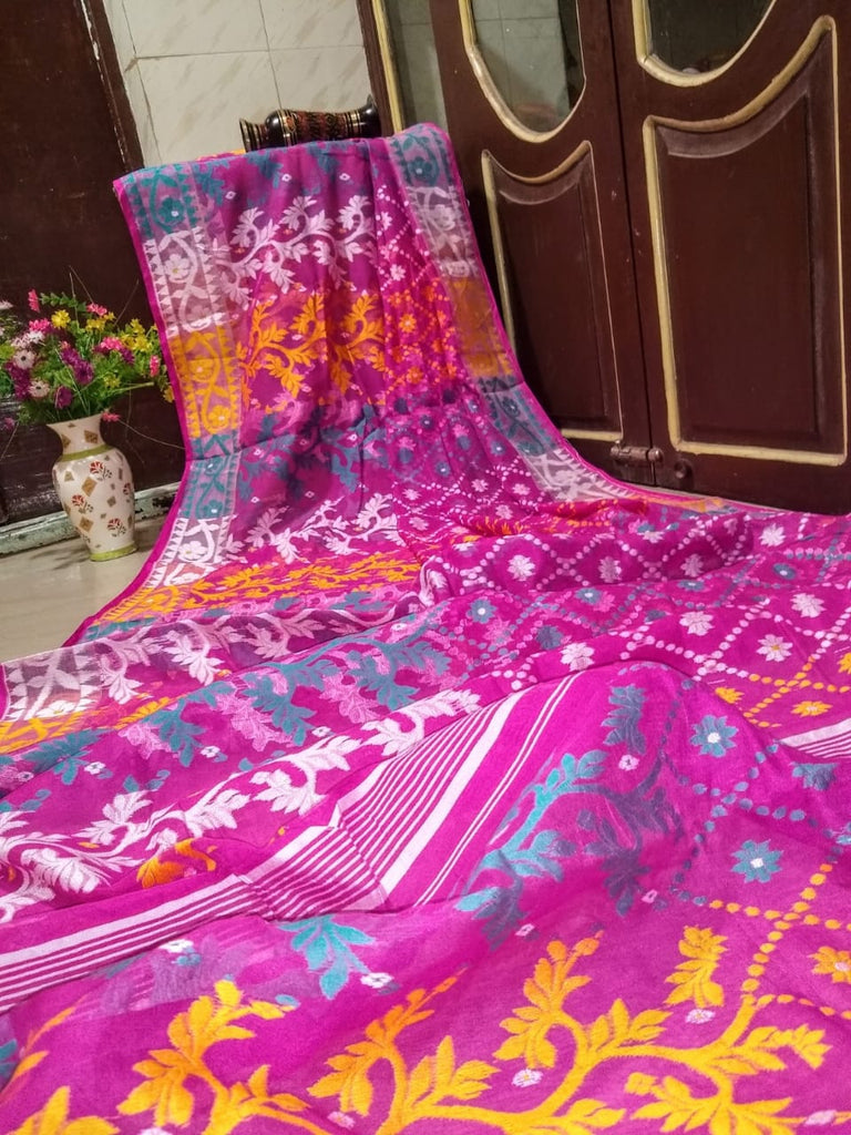 Purple Designer Dhakai Jamdani Sarees Get Extra 10% Discount on All Prepaid Transaction