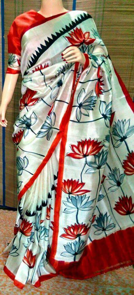 Beige Hand Painted Pure Silk Mark Certified Bishnupuri Silk Sarees - Dailybuyys