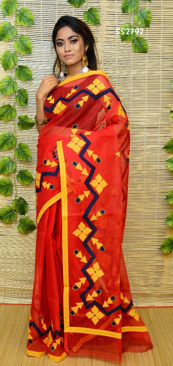Red Resom Kota Applique Sarees - Dailybuyys