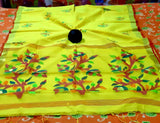 Yellow Handloom Pure Linen Silk Jamdani Sarees Get Extra 10% Discount on All Prepaid Transaction