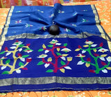 Blue Handloom Pure Linen Silk Jamdani Sarees