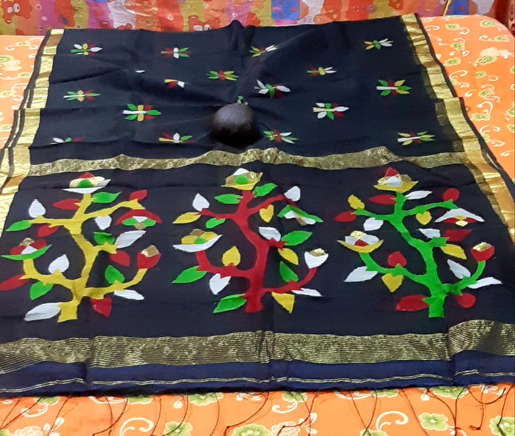 Black Handloom Pure Linen Silk Jamdani Sarees Get Extra 10% Discount on All Prepaid Transaction