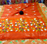 Orange Handloom Pure Linen Silk Jamdani Sarees Get Extra 10% Discount on All Prepaid Transaction