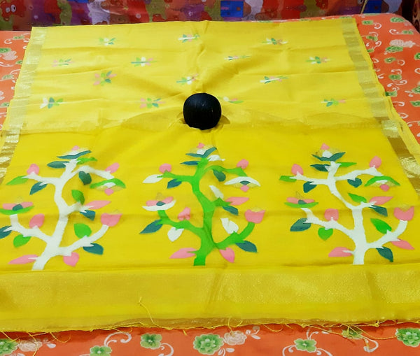 Yellow Handloom Pure Linen Silk Jamdani Sarees