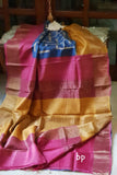 Purple Blue  Zari KK  Block Printed Zari Border Pure Silk Mark Certified Tussar Silk Sarees