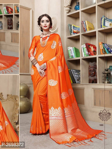 Orange Designer Pure Cotton Pure Silk Party Wear Sarees