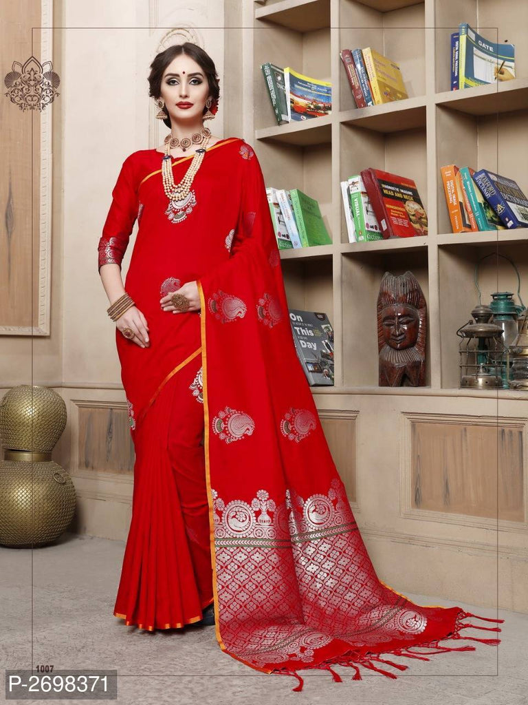 Red Designer Pure Cotton Pure Silk Party Wear Sarees