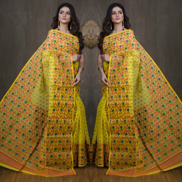 Yellow Resom Dhakai Jamdani Sarees