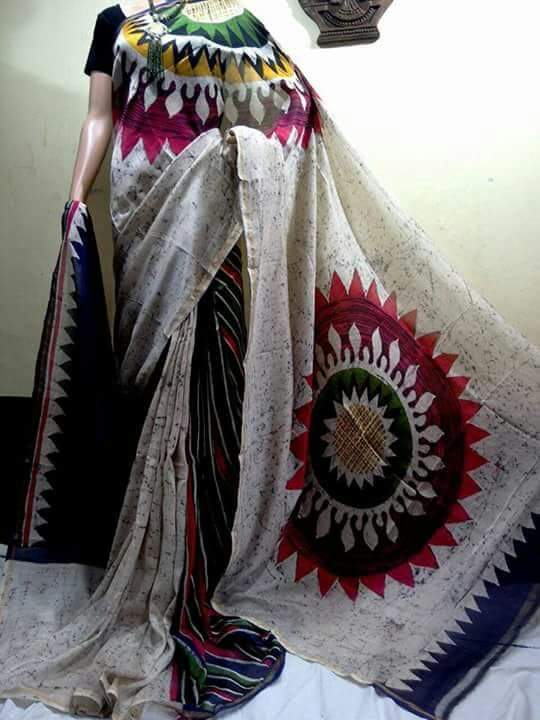 Beige Pure Silk Mark Certified Murshidabad Silk Sarees - Dailybuyys