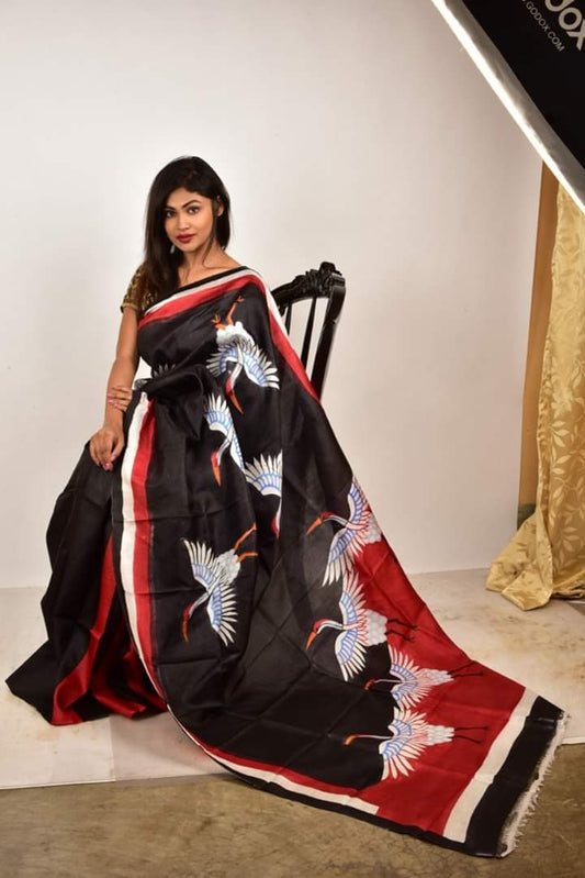 Black Pure Silk Mark Certified Murshidabad Silk Sarees - Dailybuyys