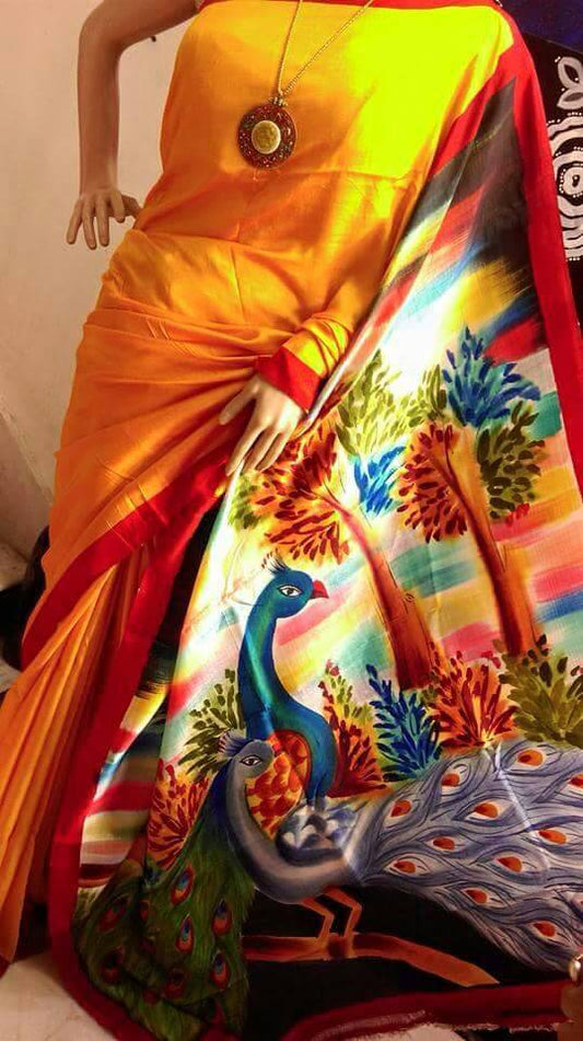 Yellow Pure Silk Mark Certified Murshidabad Silk Sarees - Dailybuyys