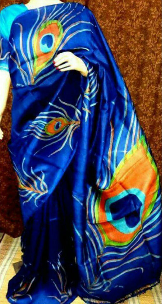 Blue Pure Silk Mark Certified Murshidabad Silk Sarees - Dailybuyys