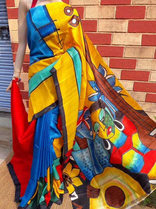 Blue Pure Silk Mark Certified Murshidabad Silk Sarees - Dailybuyys