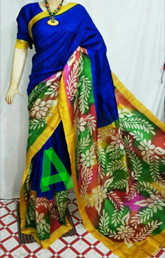 Blue Pure Silk Mark Certified Murshidabad Silk Sarees - Dailybuyys