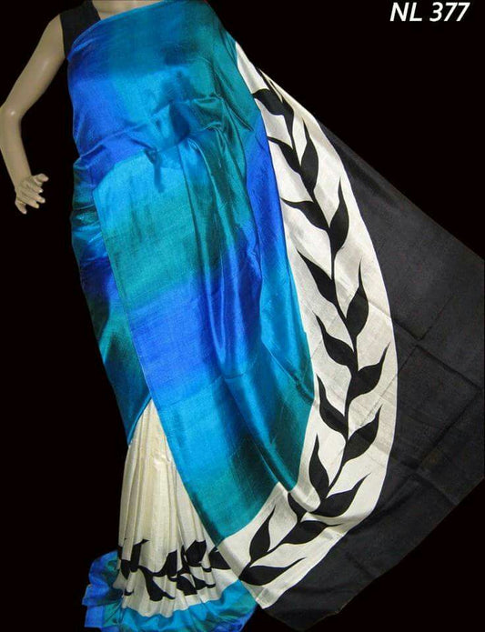 Blue Pure Silk Mark Certified Murshidabad Silk Sarees - Dailybuyys